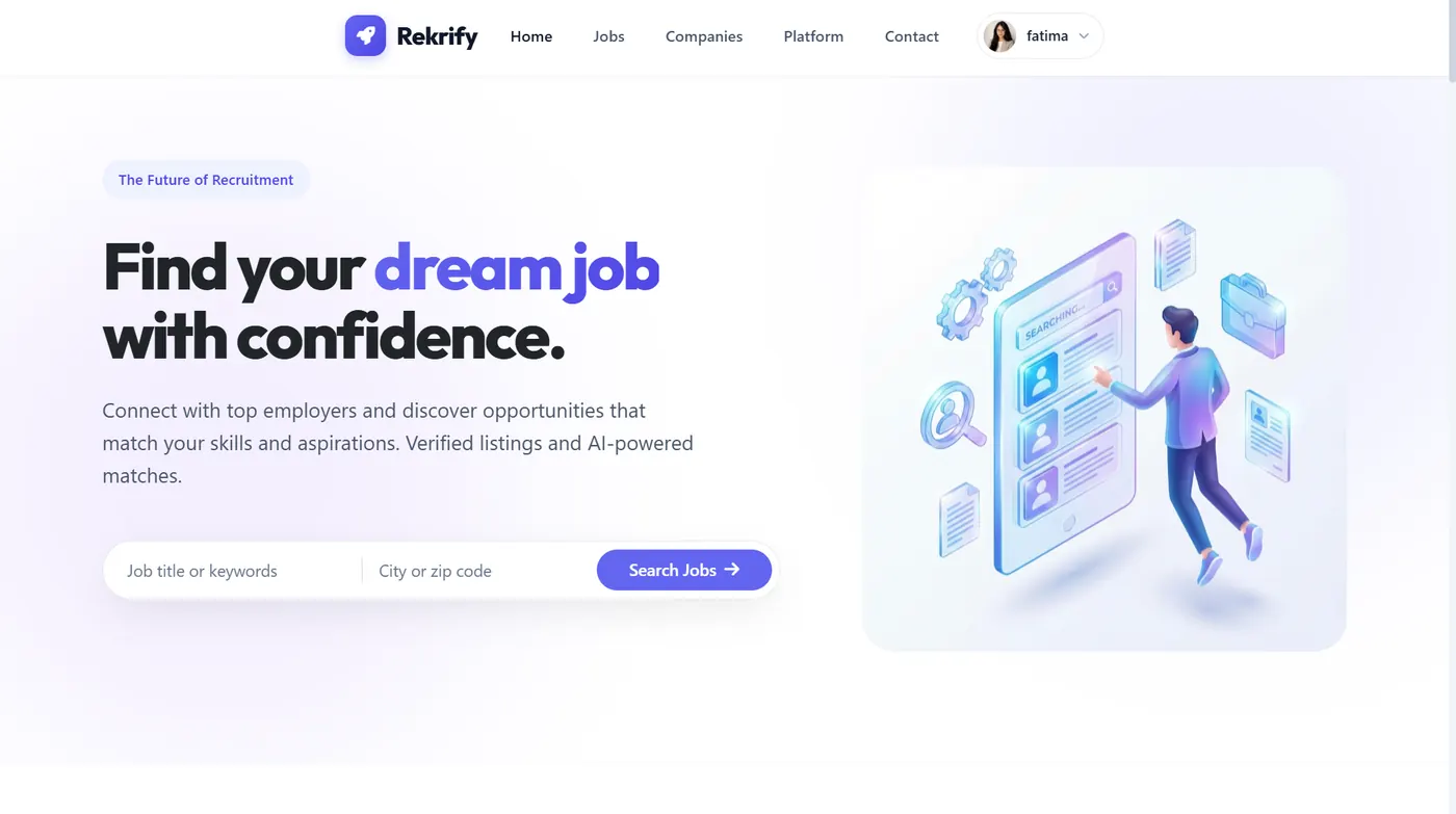 Capture du site Rekrify, plateforme réalisé par Wevtex