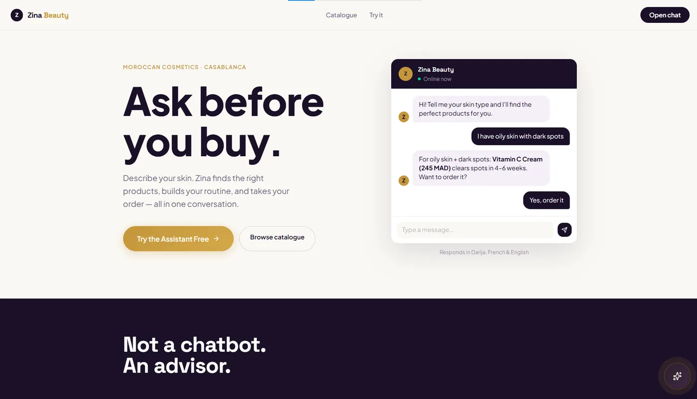 Capture du site Zina Beauty, e-commerce réalisé par Wevtex