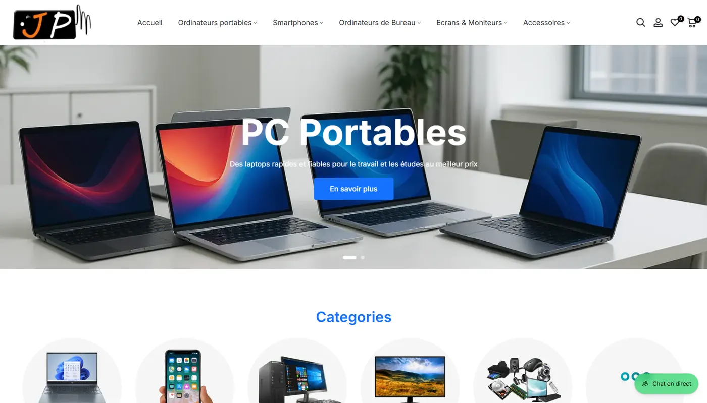 Capture du site JPM, e-commerce réalisé par Wevtex