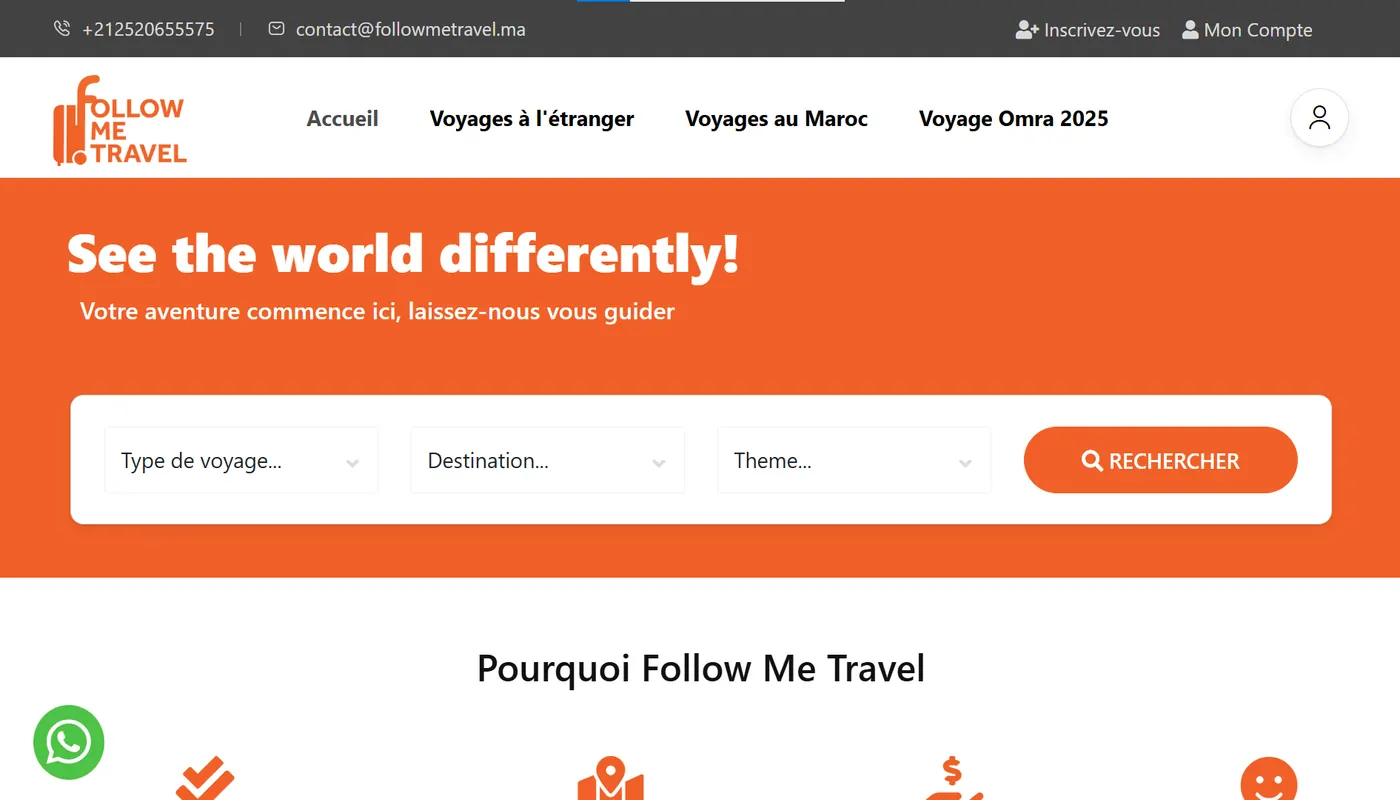 Capture du site Follow Me Travel, plateforme réalisé par Wevtex