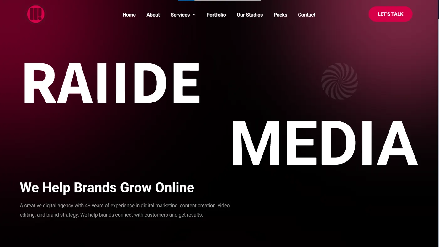 Capture du site Raiide Media, portfolio réalisé par Wevtex